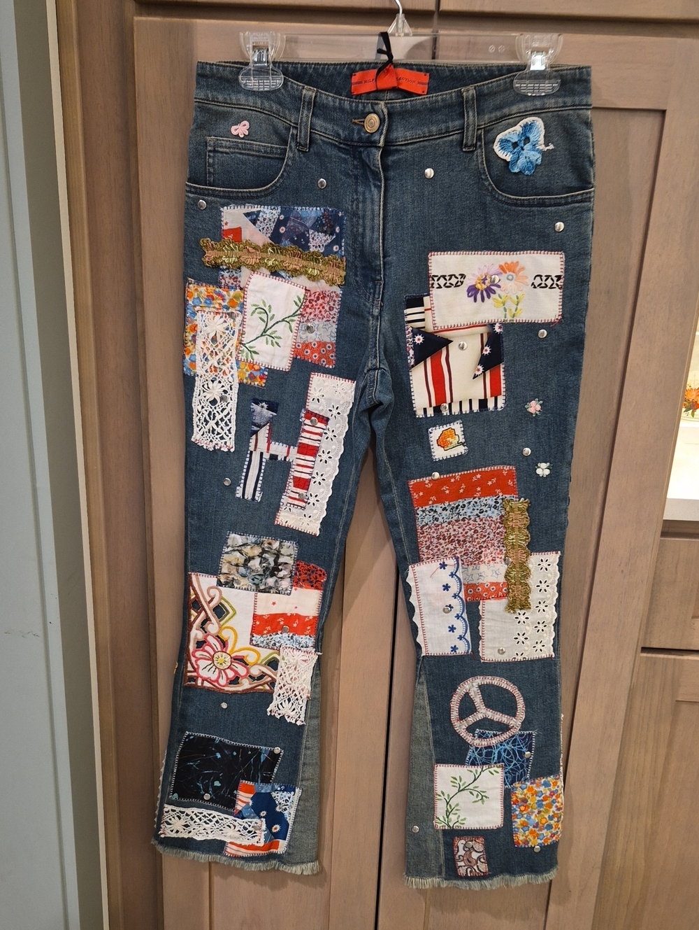 Hilfiger Collection Vintage Patchwork Wide Leg Denim Jeans made In Italy Sz 6